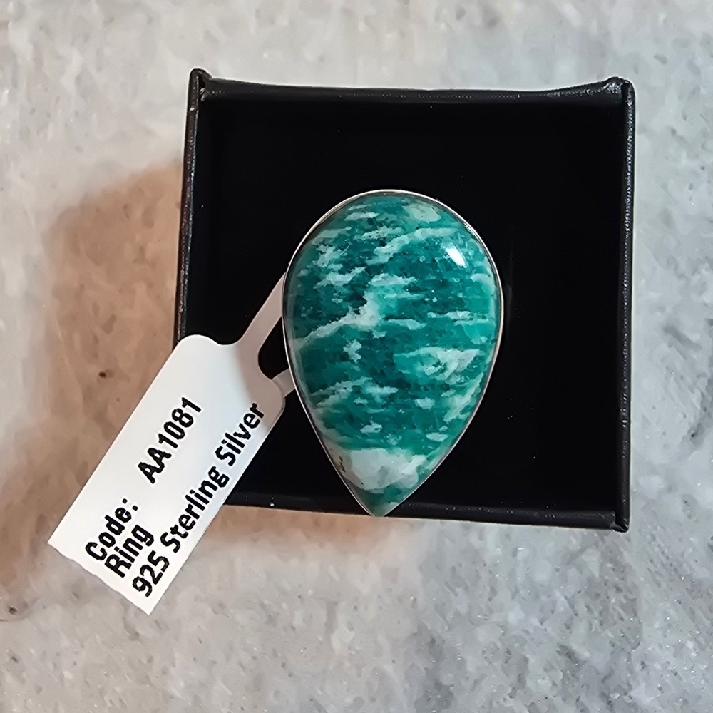 925 Sterling Silver Amazonite Teardrop Statement‎ Ring AA1081 Turquoise colors